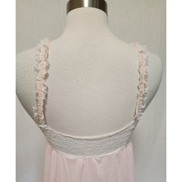 60s Vintage Pink Lace Semi Sheer Nylon Nightgown Lingerie Boudoir - Picture 4 of 8